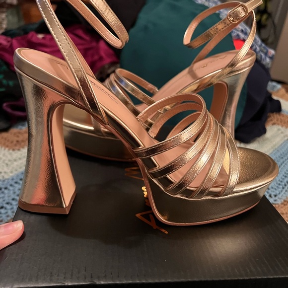 Anne Michelle Metallic Gold Strappy Heels - Picture 3 of 7